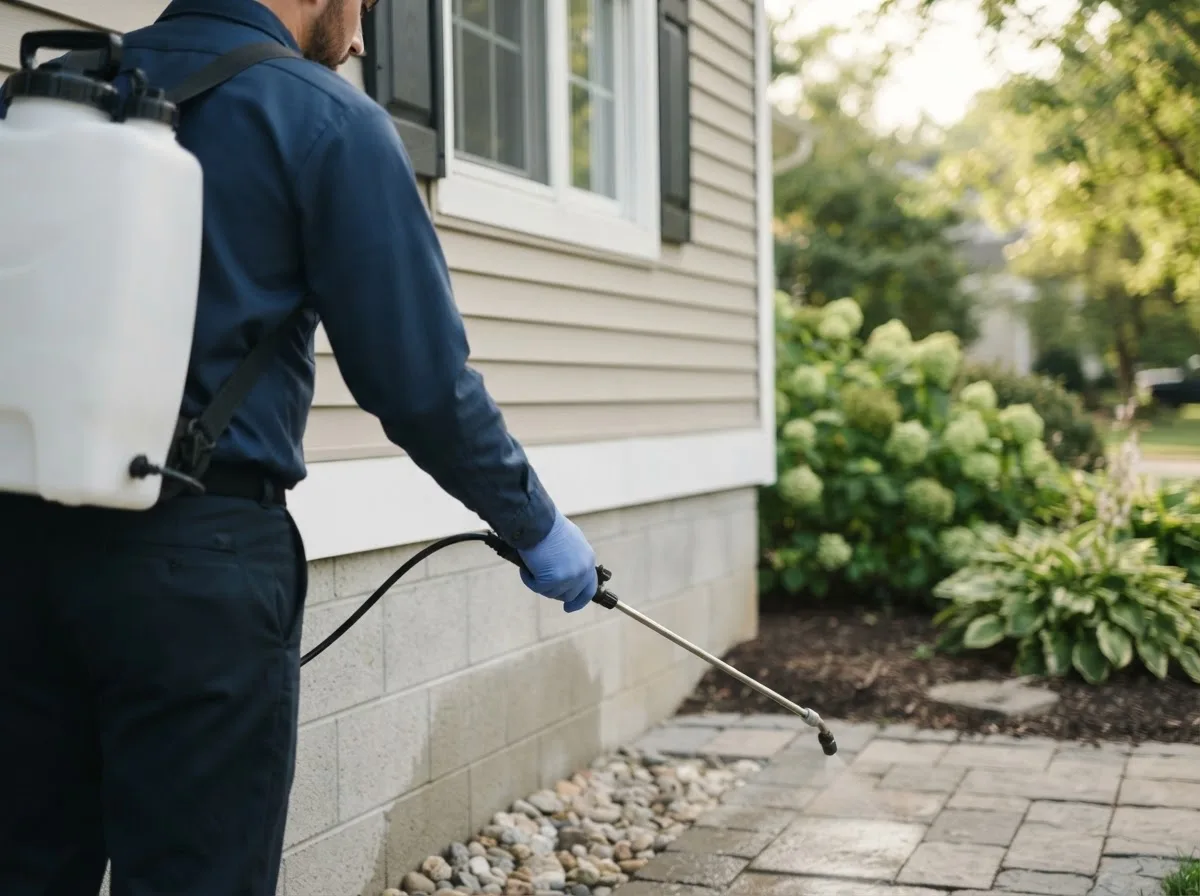 Pest control technician inspecting a home in Delphi, IN